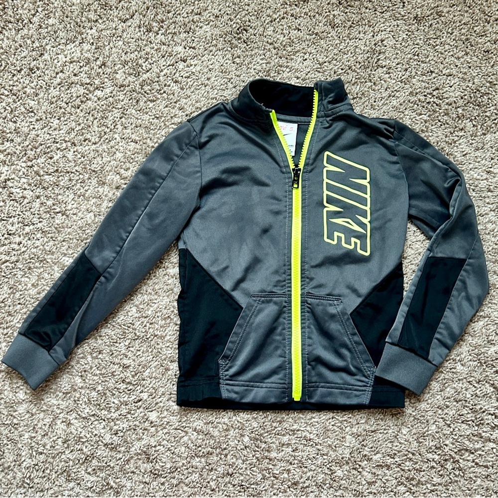 Nike Kids Grey Black Neon Yellow‎ Full Zip Track Jacket Logo Size 4T